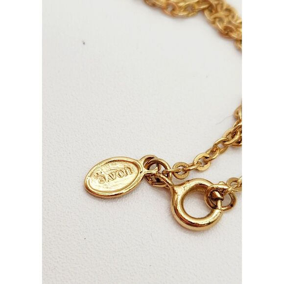 Vintage Avon Etched Leaf Faceted Clear Rhinestone Gold Tone Necklace 15" EVC - Picture 5 of 10